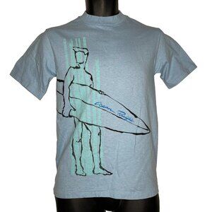 True Vintage 80s Ocean Pacific OP Light Blue Surfer Surfboard T-shirt 19…